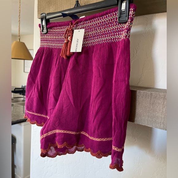 Blue Rain Francesca’s| Stretch Waist, Pull On Boho Tassel Shorts, Embroidered••• - Picture 3 of 12